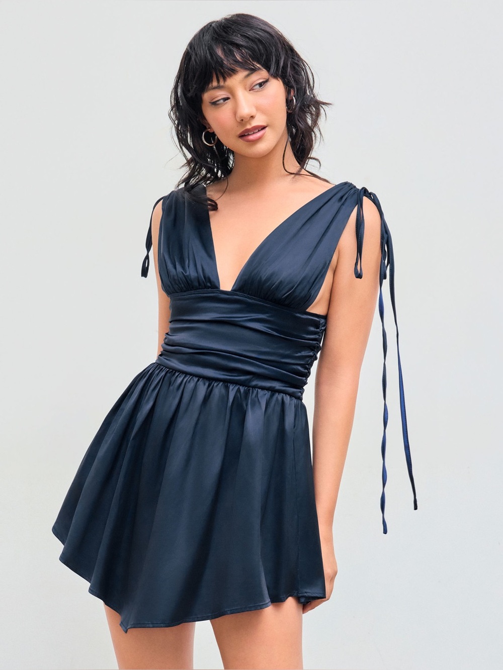 NWT Cider Solid Satin Ruched Mini Dress ā Navy Blue ā XL